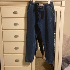 True religion, indigo, big T mid rise, jogger, size large